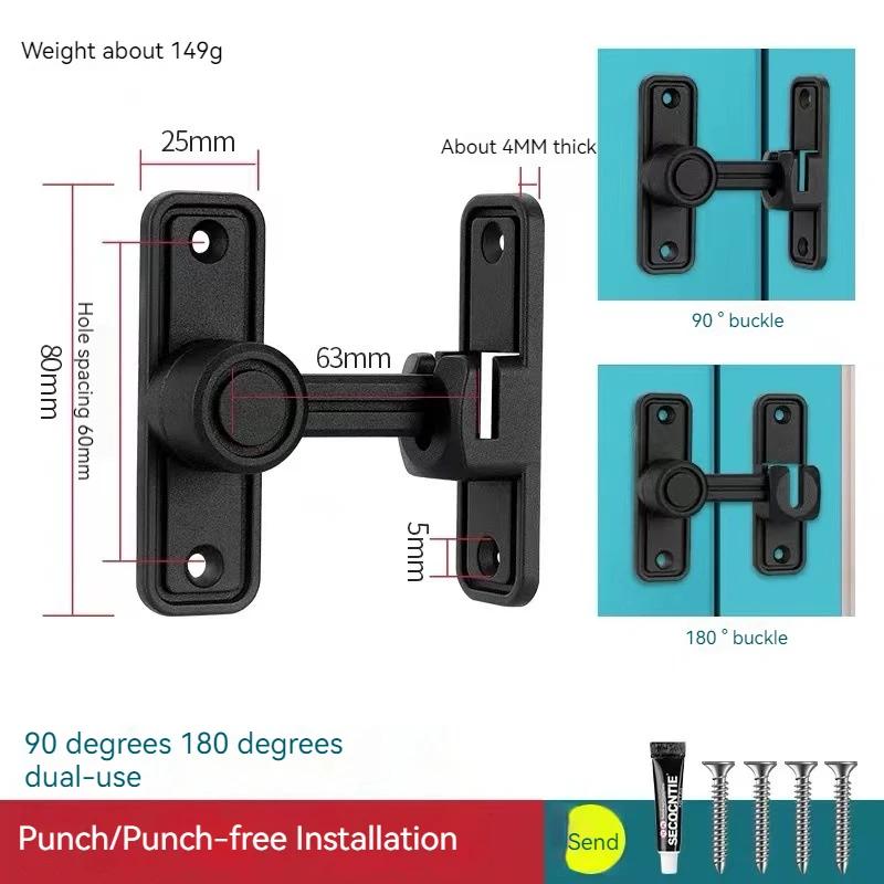 Door Lock Guard Latch Bolt 90 180 Degree Toggle Latch Sliding barn Door Lock Black Iron Right Angle barn Lock Home Hardware