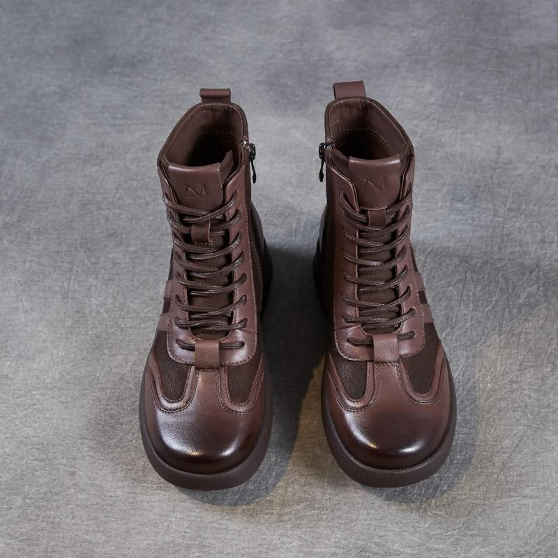 Johnature Genuine Leather Women's Boots Casual Versatile Round Toe Soft Soled Short Boots