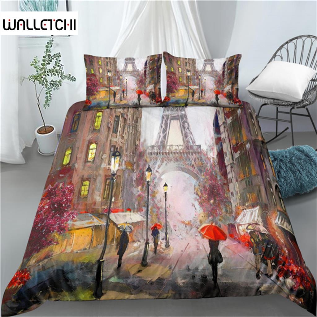 

Luxury 3D Romantic Paris Print Home Living 2/3Pcs Soft Duvet Cover Set PillowCase Kids Bedding Set Queen and King EU/US/AU Size EU single(135x200cm)