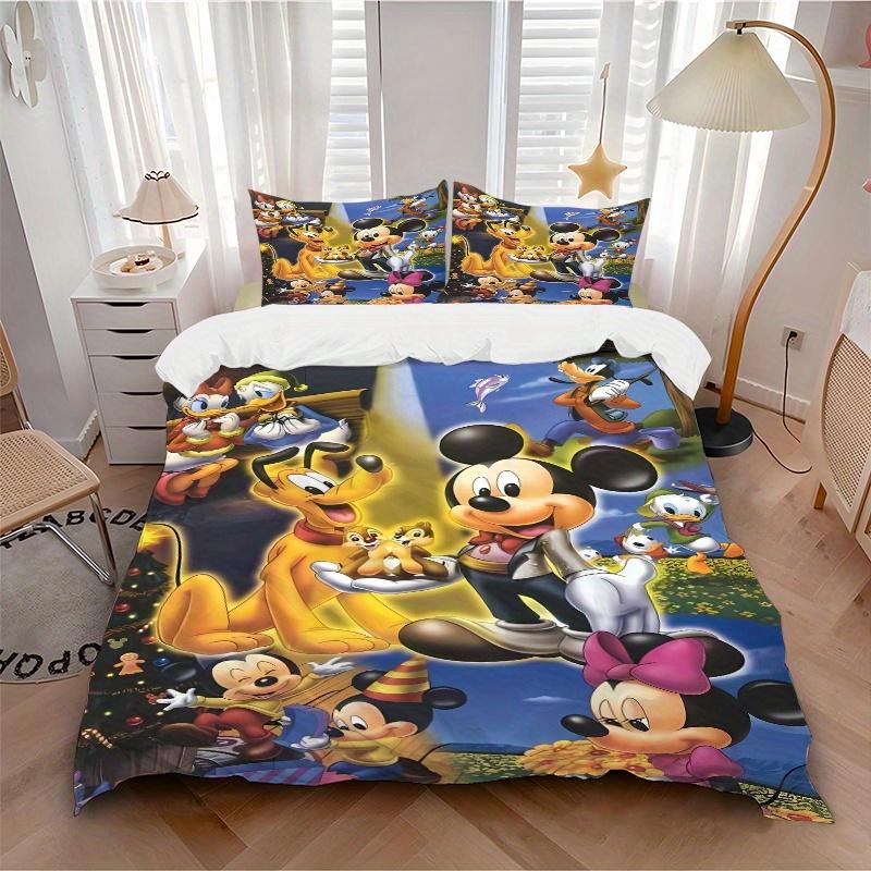 3pcs Mickey Mouse & Friends Christmas Holiday Quilt Cover Set, Soft and Cozy Bedroom, Guest Room and Dorm Decorative Bedding 3-Piece Set 1 Q