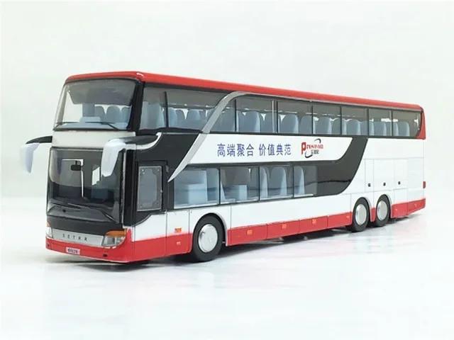 1:32 High Quality Alloy Double Deck Bus Sound Light Metal Diecast Pull Back Simulation Luxury Sightseeing Bus Vehicle Kids Toys