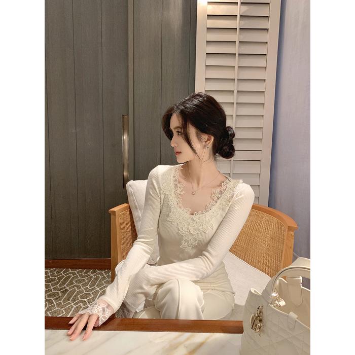 Winter Versatile Lace-Trim Base Layer Top for Women Small абрикосовый