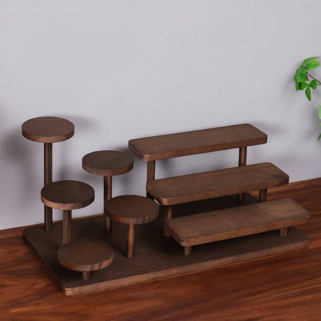 Wooden Display Rack Desktop Size Multi Level Shelf Wooden Riser Shelf Space Saving Home Storage Easy to Organize