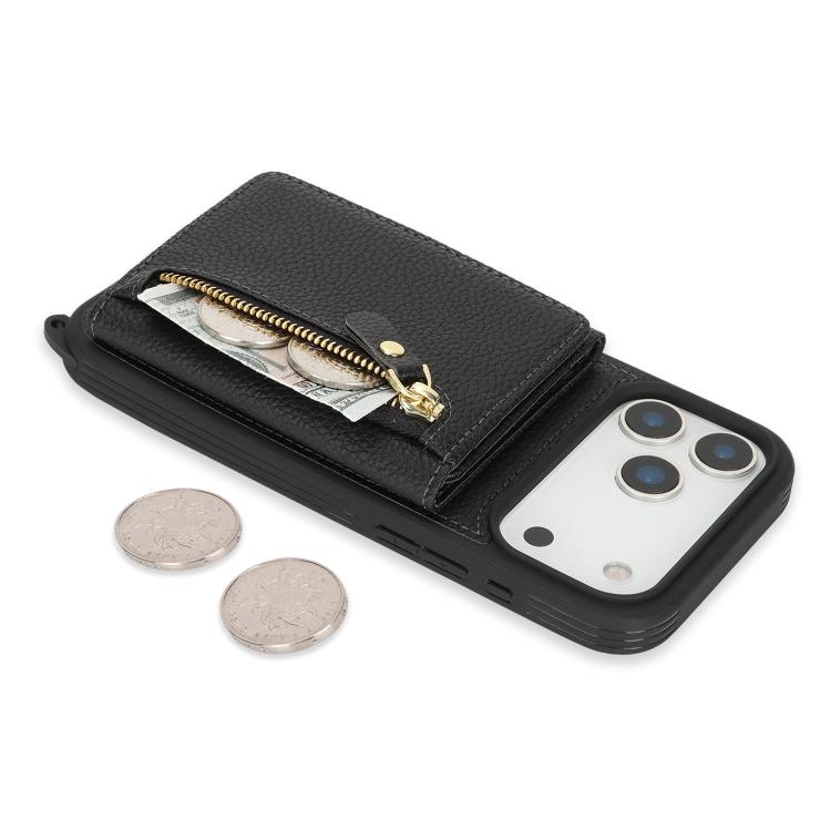 Crossbody Zipper Wallet Ring Holder Litchi Leather Phone Case