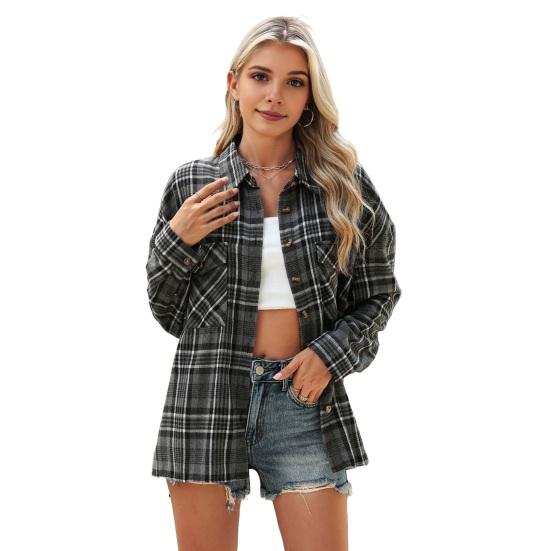 Camisa de Mujer Solapa Manga Larga Bolsillos con Solapa Camisa Casual Monopecho Estilo para Ir al Trabajo Camisa Holgada Abrigo para Uso Diario