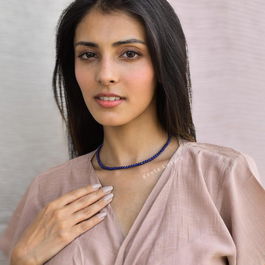 Genuine Lapis Lazuli Beaded Necklace Blue Gemstone Layering Necklace For Women Handmade Healing Crystal Jewelry Gifts for Women