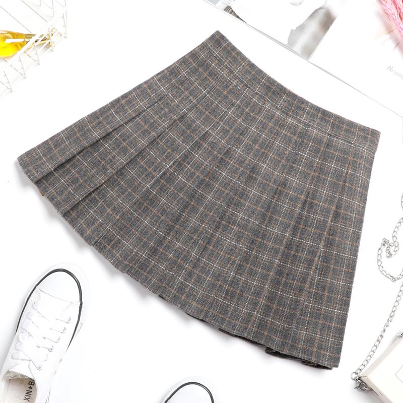 SCIONE Women's Skirt Woolen Pleated Skirt High Waist A-Line Plaid Sexy Bottoming Girl's Cute Skirt