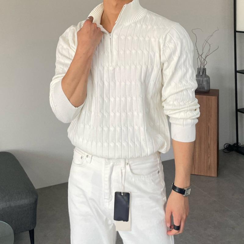 Autumn and Winter Fashion Half-turtleneck Zipper Sweater Men's Pullover Long-sleeved Sweater All-match Top