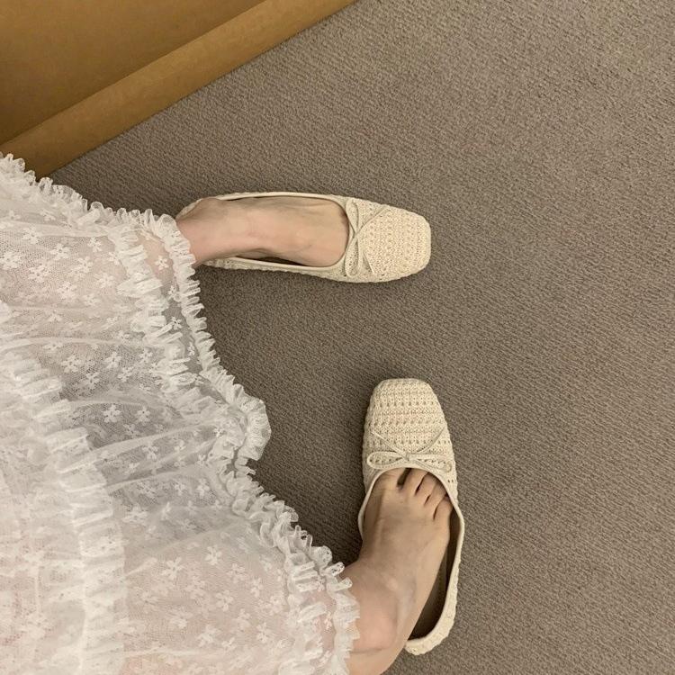 Women's Flats Fashion Ballet Flat Shoes Square Head Shallow Mouth Single Shoe New Breathable Casual Single Shoes for Women Flats