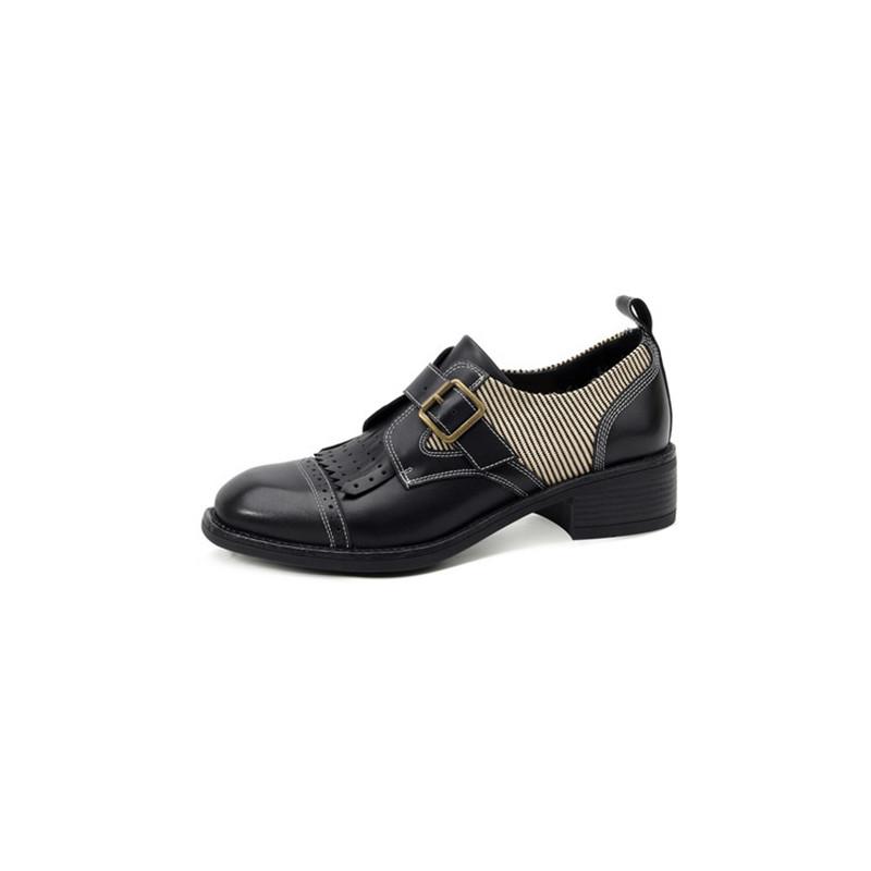 Moda Nuove Scarpe da Donna in Vera Pelle Primavera/Autunno Mocassini a Punta Tonda Scarpe da Donna Moda Pumps da Donna Tacco Alto Chunky
