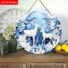 Warm Winter Wooden Christmas Sign with White Elk Pattern - Navidad Round Sign for Balcony, Front Door, Wall Hanging Decor - Ideal Christmas Decoration