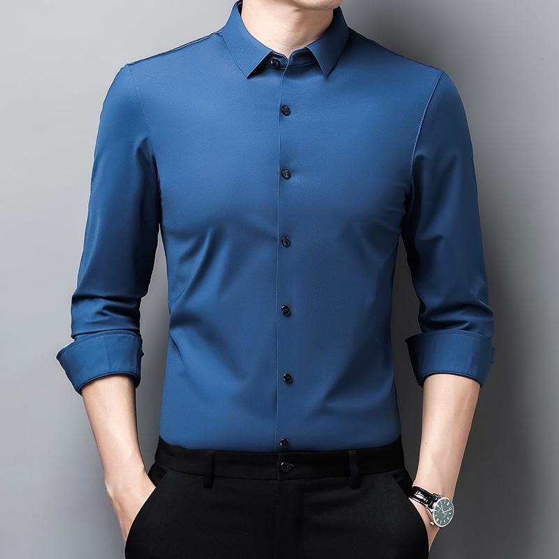 Men's Solid Color Stretch Long-Sleeve Button-Down Shirt - Autumn 2022