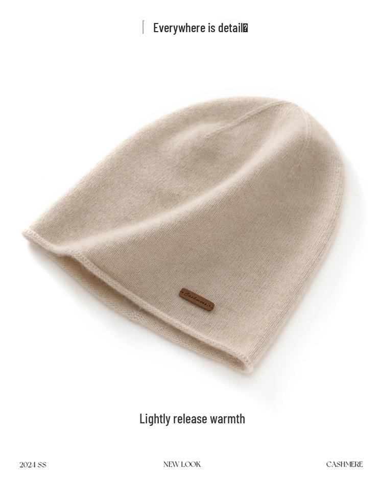 Women's 100% Pure Cashmere Knitted Bucket Hat - Autumn/Winter Warm, Face-Slimming, Thickened Style