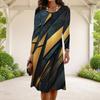 Women Plus Size Dark Purple Round Neck Long Sleeve Halloween Printed A Line Dress