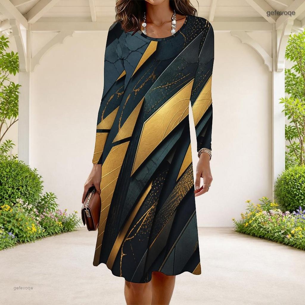 Women Plus Size Dark Purple Round Neck Long Sleeve Halloween Printed A Line Dress