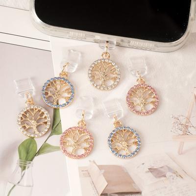 Rhinestone Small Tree Mobile Phone Dust Plug Simple Fashion Alloy Pendant Suitable for IPhone, Type-C for Android Pendant Jewelry