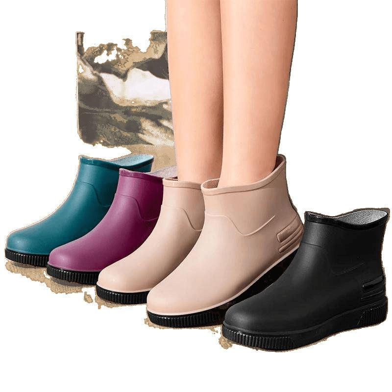 Fashion rain shoes water shoes women's adult warm waterproof non-slip velvet kitchen short rubber shoes rain boots cover shoes water boots