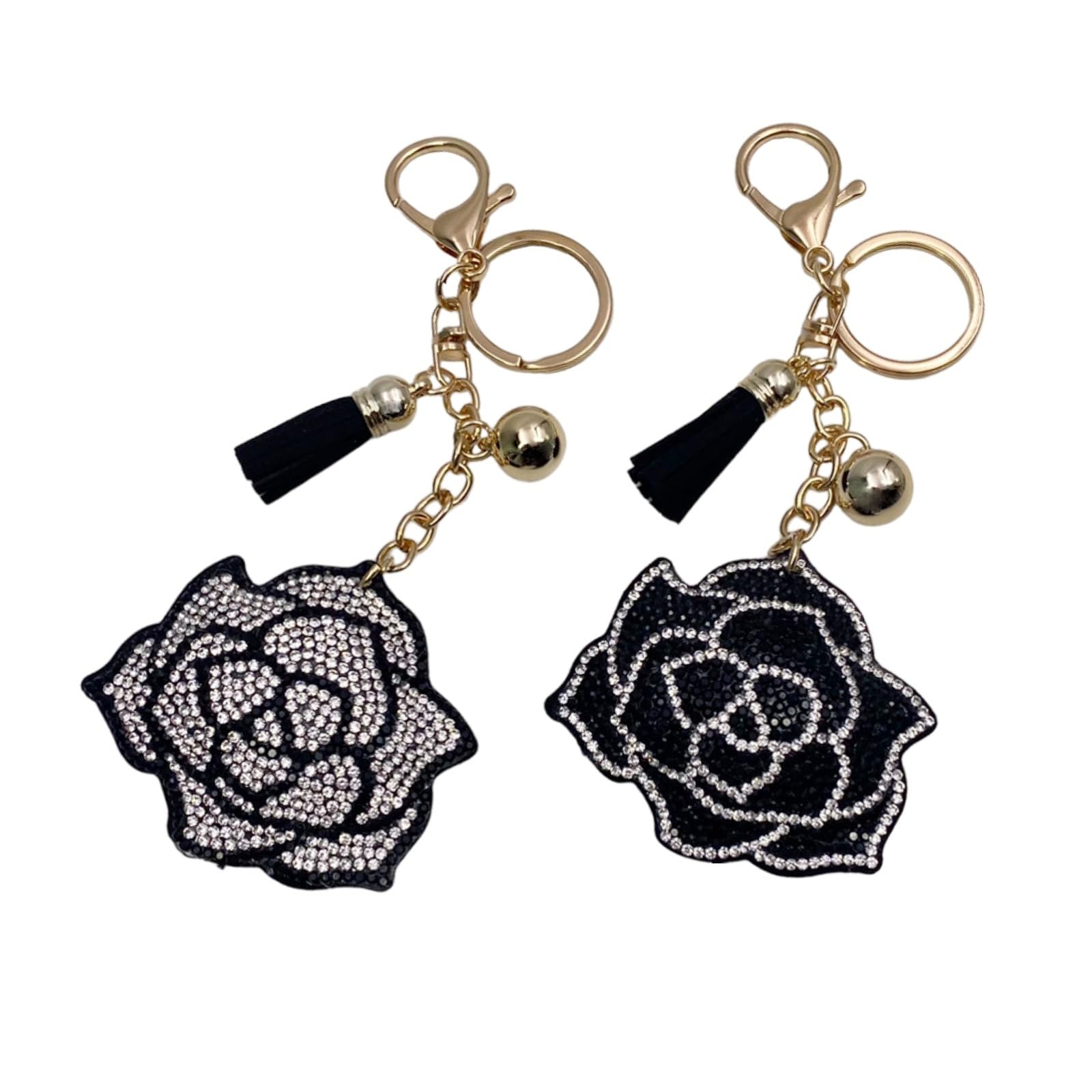 

Брелки Lunari Rose со стразами, Набор из 2 шт., Подвески для сумки, Искрящиеся брелки-ключи в виде розы, Брелки для ключей