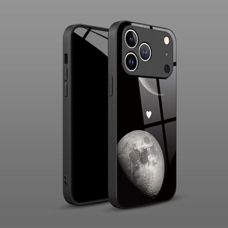 Double Moon Heart-Shaped Cosmic Romance Pattern Phone Case for iPhone 17 17Pro 17ProMax 17Air 16 16Pro 16ProMax 16Plus 16e