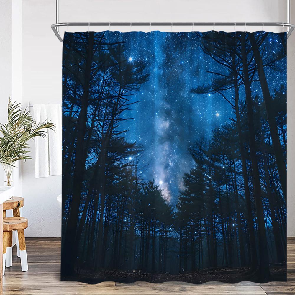 Fantasy Sky Meteor Shower Curtain Full Moon Space Universe Forest Cloud Magic Astrology Polyester Bath Curtain Decor With Hook