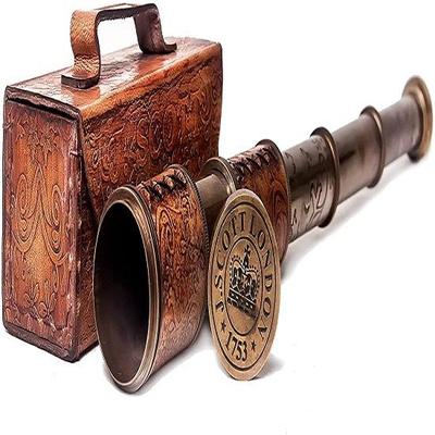 RII 12x Telescope, J. Scott London Functional Vintage Handcrafted Collapsible Pirate Spyglass with Imprinted Leather Case,