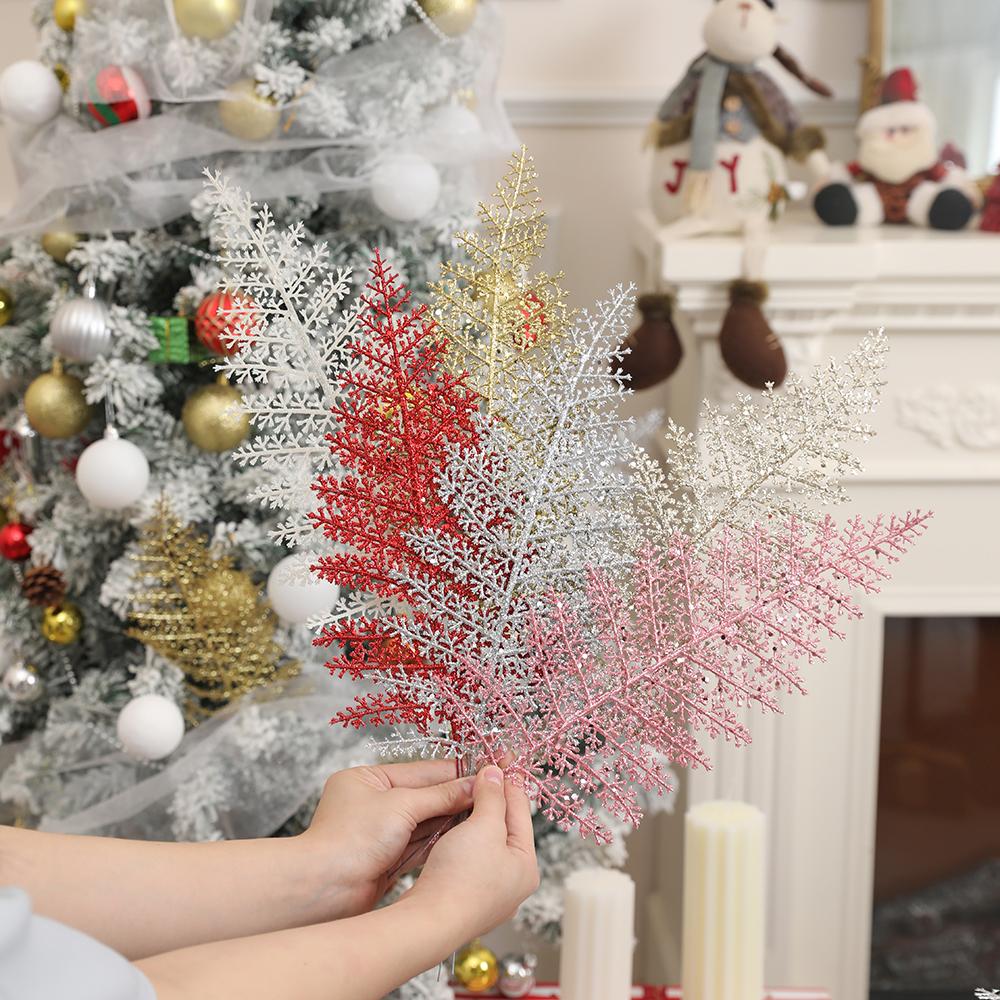 4Pcs Artificial Leaves Bouquet Fake Plant Christmas Tree Decoration for Xmas Garland Ornament Home Decor 2026 Gift Accessories