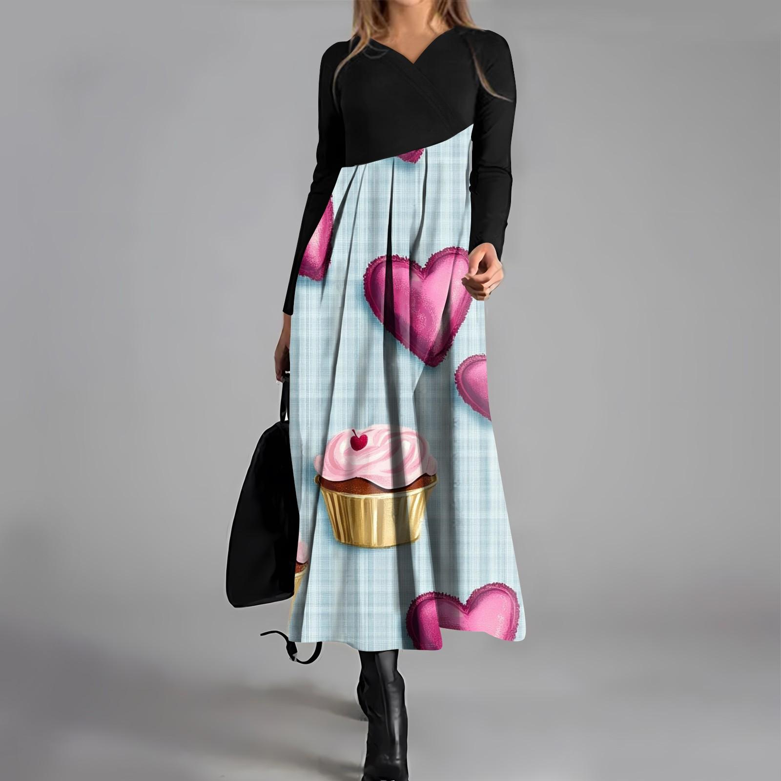 

Женское модное повседневное платье свободного покроя с V-образным вырезом, длинными рукавами, цветочным принтом и карманом на талии M синий