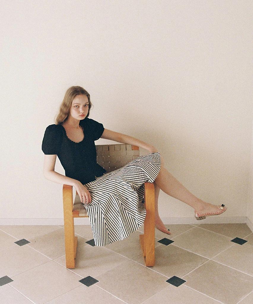 Green Butter Flare Stripe Skirt (Black)