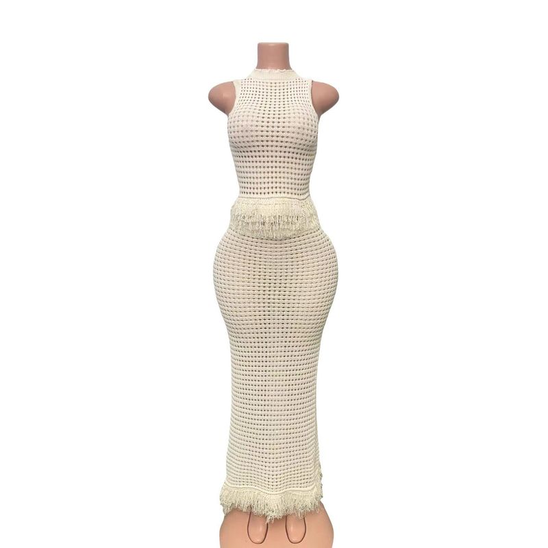 Fashion New Arrival Fashionable Knitted Tassel Vest Skirt Suit Knitted Vest and Skirt Set