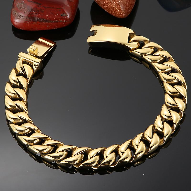 12MM Curb Chain On Hand Jewellery Polished Brushed 316L Stainless Steel Man Bracelet for Men Classic Men's Bracelets Male Strap