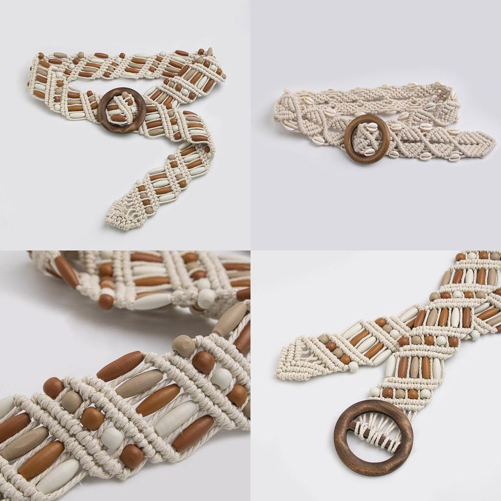 Ethnic Style Waist Belt Handmade Woven Fabric With Wooden Closure For Womens Daily Fashion