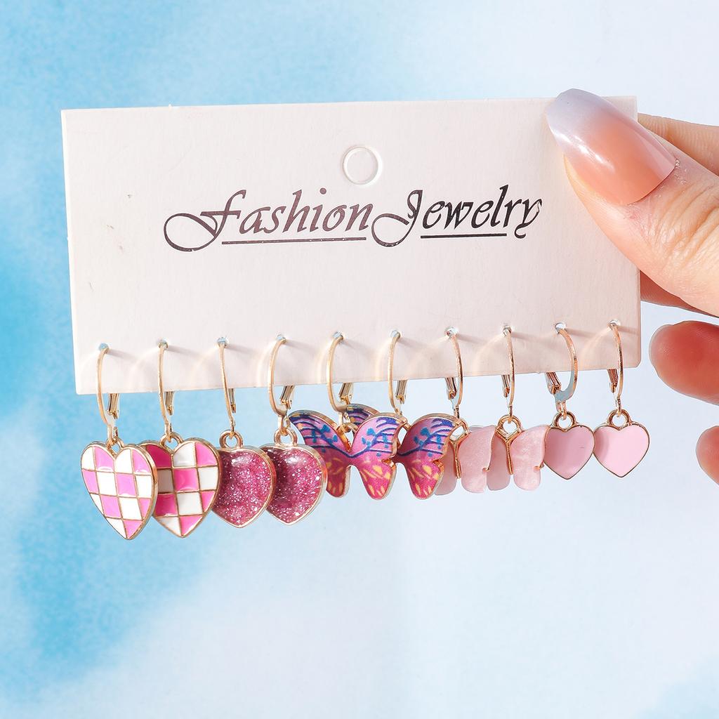 Cute Enamel Love Heart Drop Earrings for Women Girls Animal Flower Butterfly Earrings Kids Jewelry Set Gifts