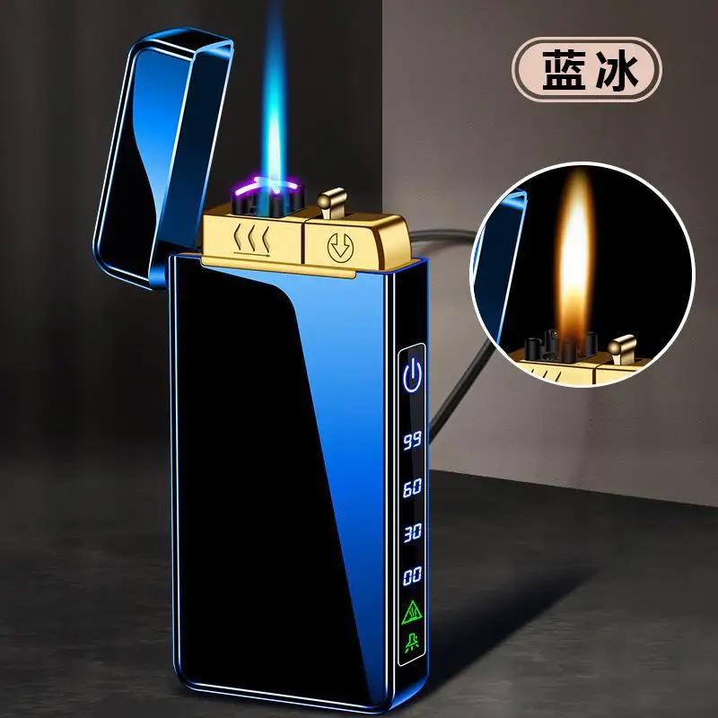 2024 New Metal USB Windproof Lighter Jet Dual Plasma Arc Lighter Gas Electric Rechargeable Lighter Does Not Contain Gas