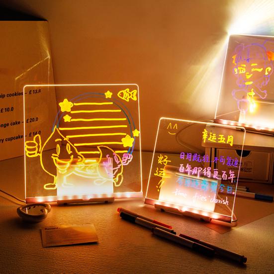 

LED Acrylic Dry-Erase Board with 7 Pens Stand Reusable Kids Adults S