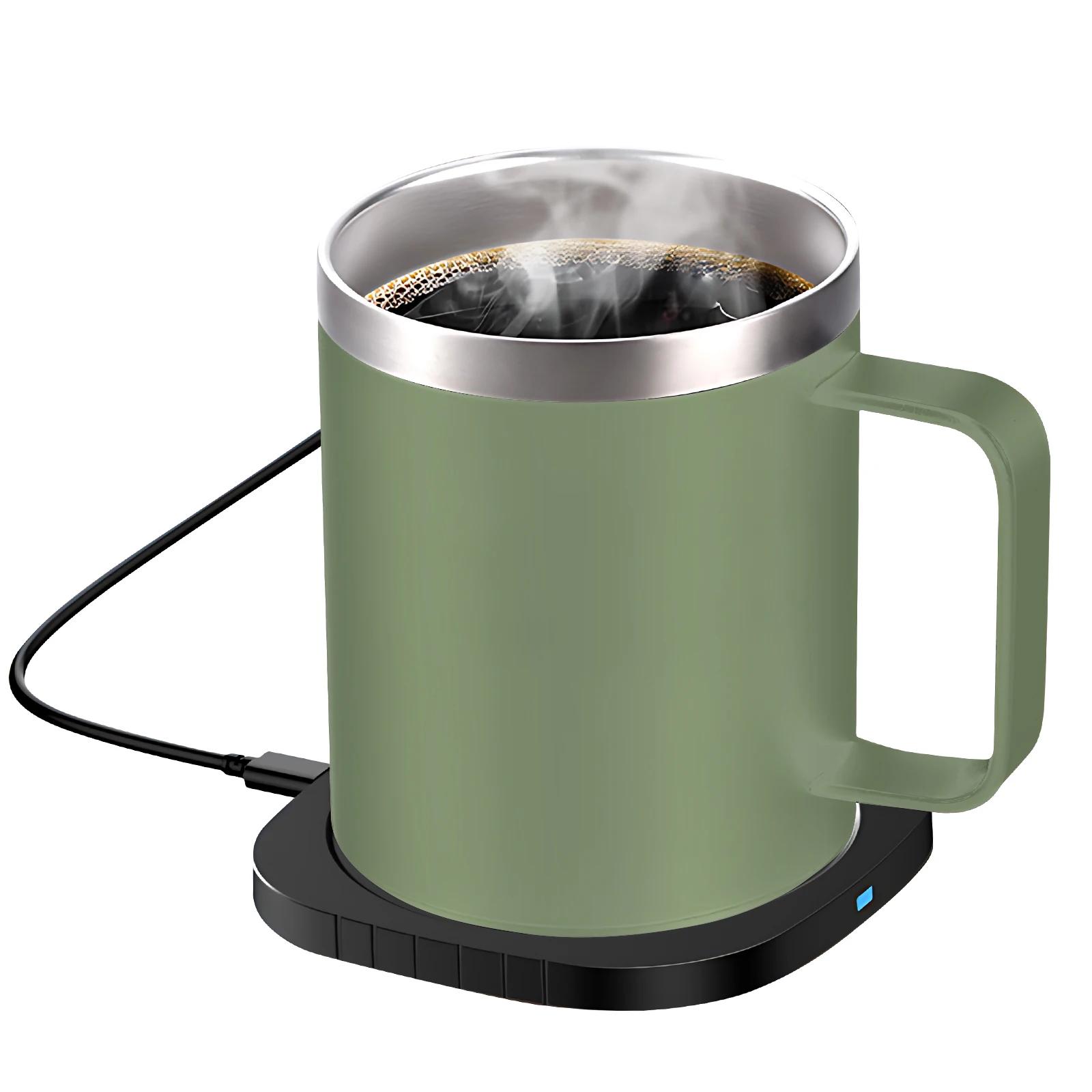 

2 IN 1 Coffee Mug Warmer and Wireless Charger with Cup and Lid 55℃/131℉ Constant Temperature Stainless Steel Beverage Cup Warmer 300ml зелений