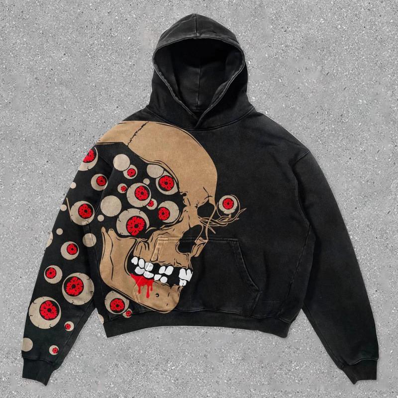 2026 Skull Print Hoodie Men - Lightweight Air Layer Sweatshirt Casual Streetwear Long Sleeve Pullover With Front Pocket