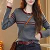 Core-spun Yarn Washing Water, Contrasting Color Striped Crew Neck Knitted Sweater Long-sleeved Autumn and Winter New Popular Lazy Style