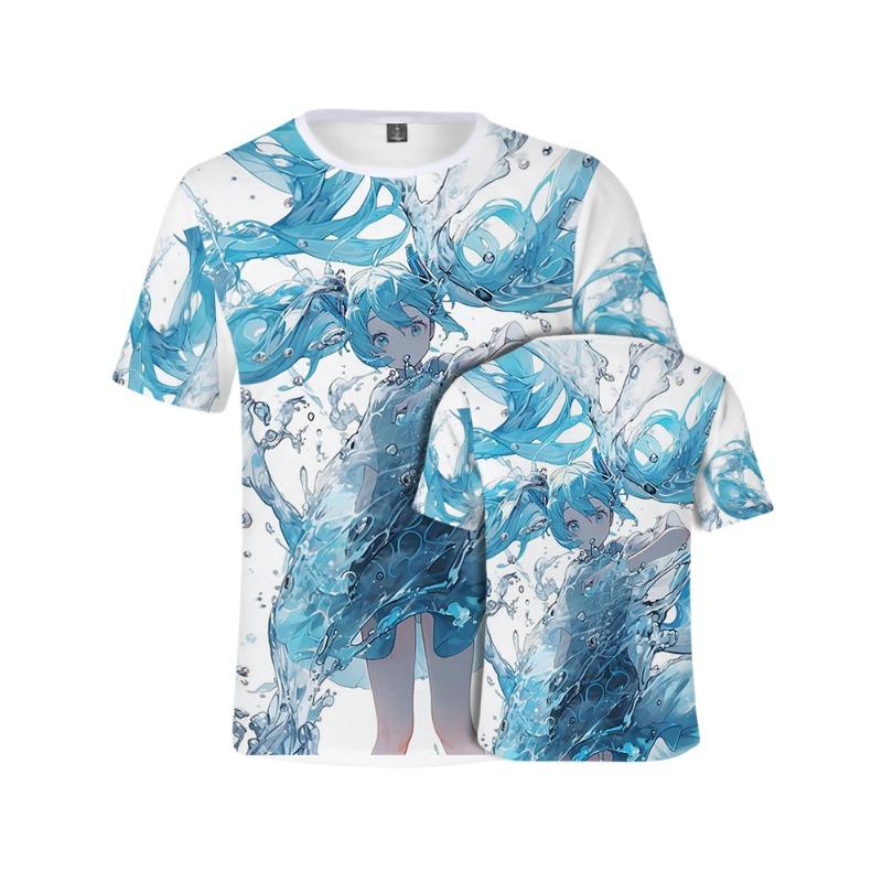Men's 3D Printed T-Shirt Anime Girl Pattern Printing Short Sleeve O-Neck Pullover Casual Top