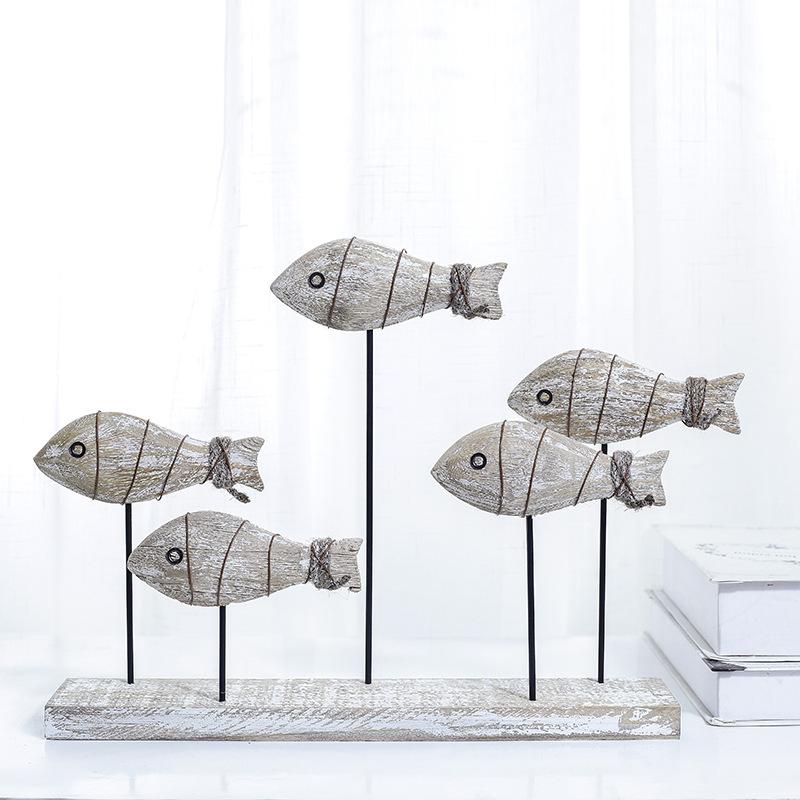 Colored Solid Wood Fishes Sea Wooden Crafts for Kindergarten Decor Mediterranean Style Ocean Series Carved Fish Home Decor