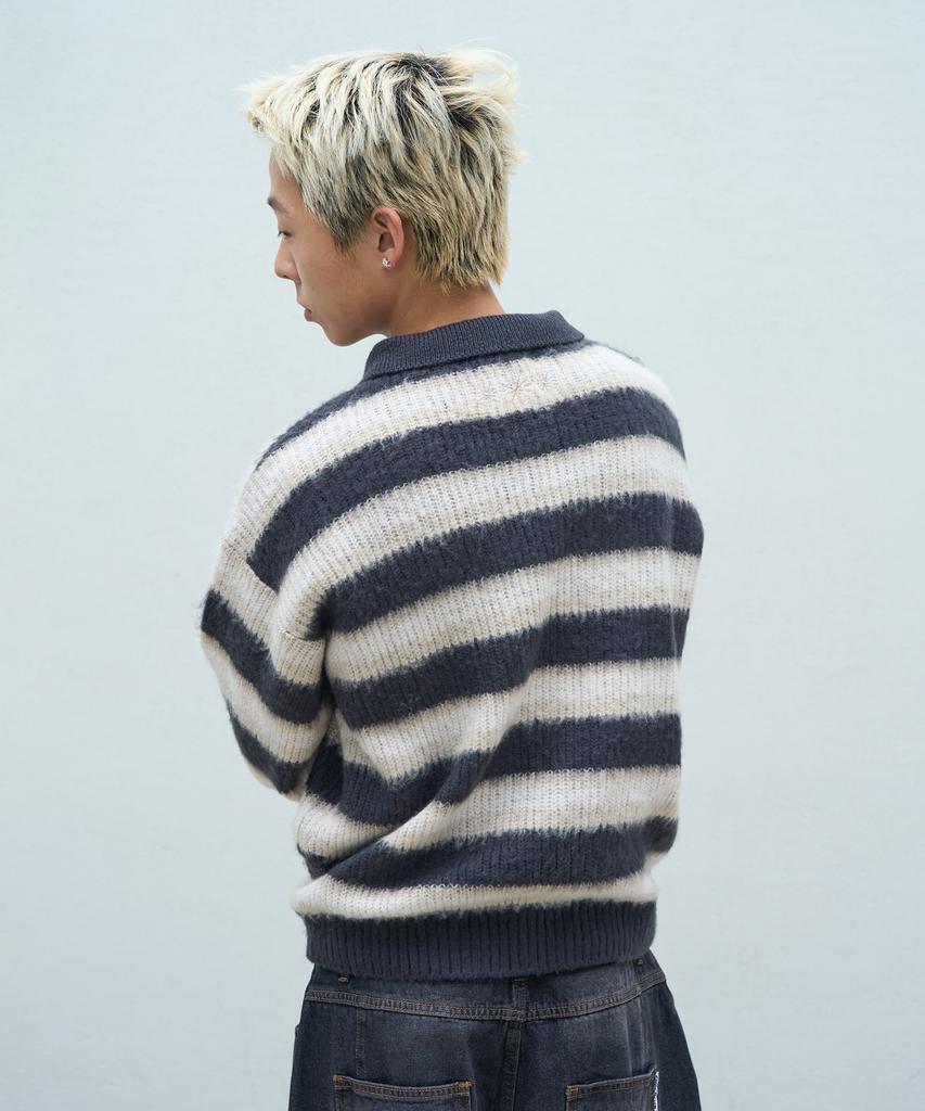 SUPERSUB Brushed Stripe Collar Knit - Charcoal