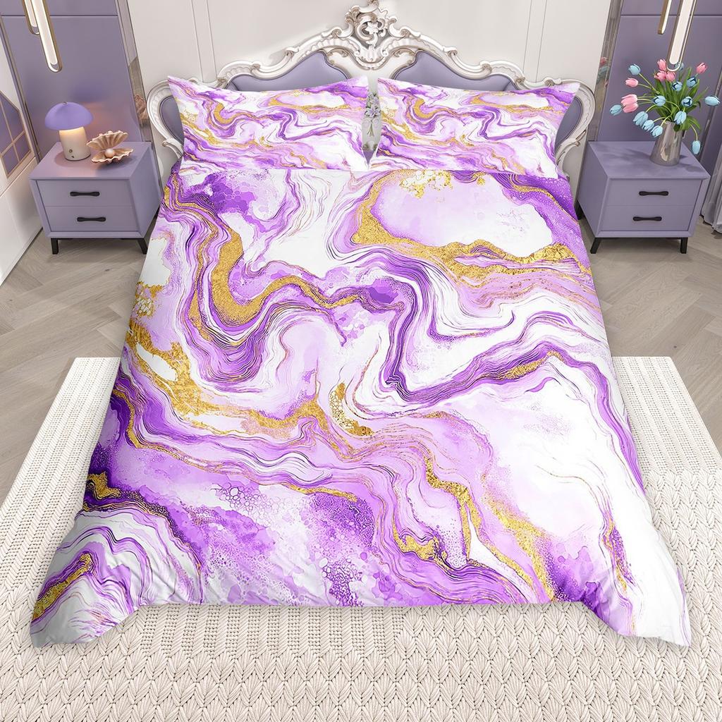 Homewish Chic Marble Duvet Cover Set, Aesthetic Watercolor Artwork Comforter Cover Set, Colorful Marbling Bed Set