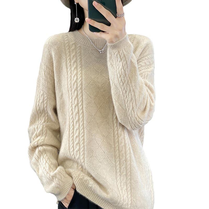 Women's Korean Style Pure Wool Cashmere Knit Pullover Sweater