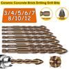 3/4/5/6/8/10/12mm High-Four-edged Serrated Eccentric Drill Bits Set For Glass Ceramic Concrete Brick Drilling Tools Bits Set
