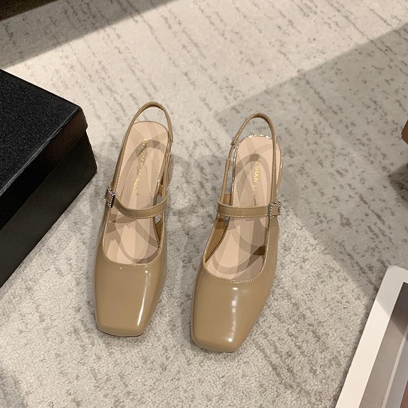 Spring Shoes for Women Mary Janes Black Patent Leather Square Toe Sexy Party Square Heel Ladies Shoes Zapatos Para Mujeres