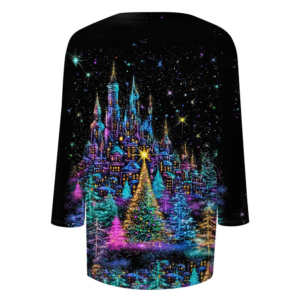 Trendy Vintage 3/4 Sleeve Top For Women,Ladies Casual Three Quarter Sleeve V-neck Printed T-Shirt Blouse