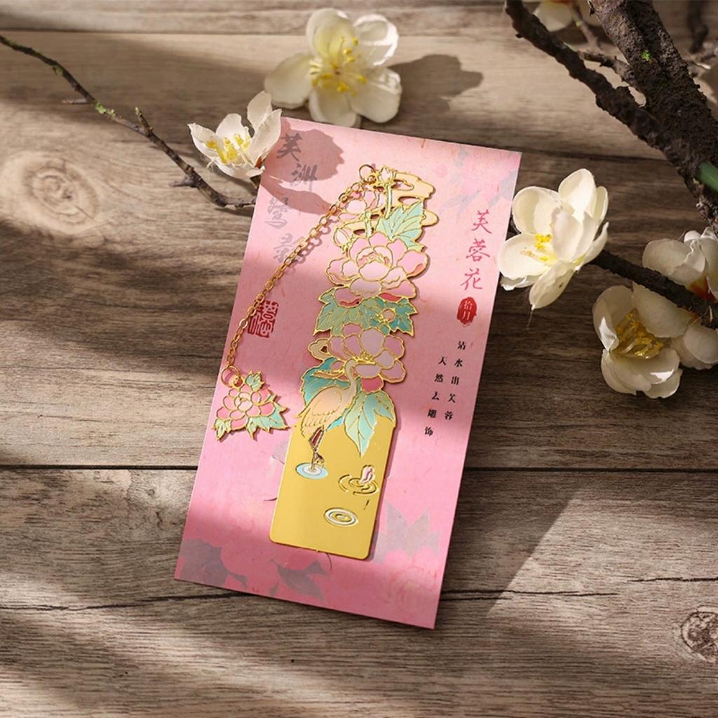 12 Monthly Climate Flowers Bookmark Exquisite Artistic Metal Bookmarks with Long Chain Tassel Students Book Clip Reading Tool