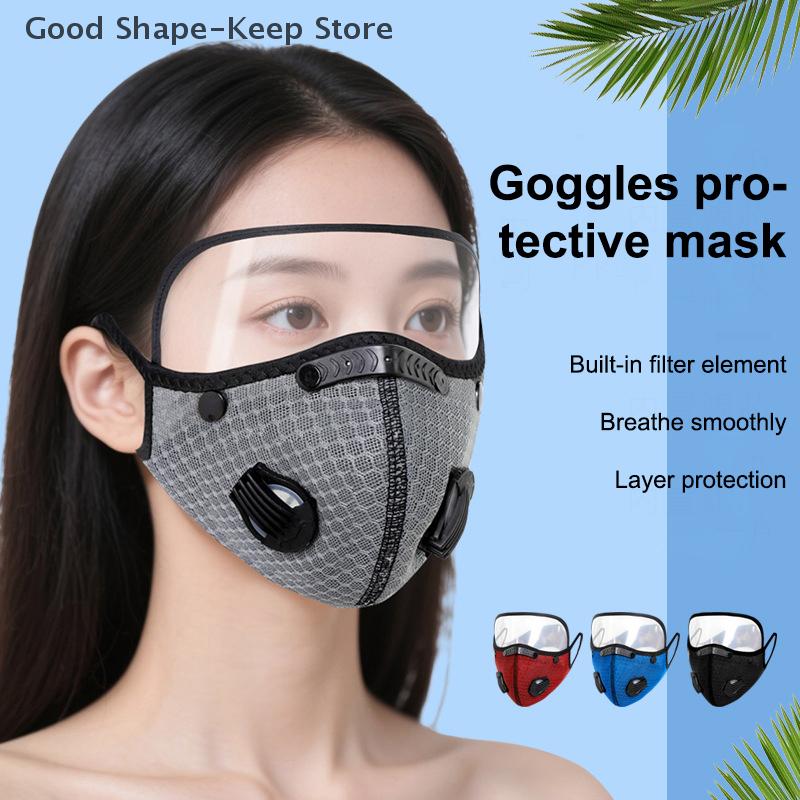 Maska na twarz rowerowa dla mężczyzn z goglami z filtrem, zmywalna, wielokrotnego użytku, sportowa, pyłoszczelna bandana, filtry z węglem aktywnym, ochrona zewnętrzna