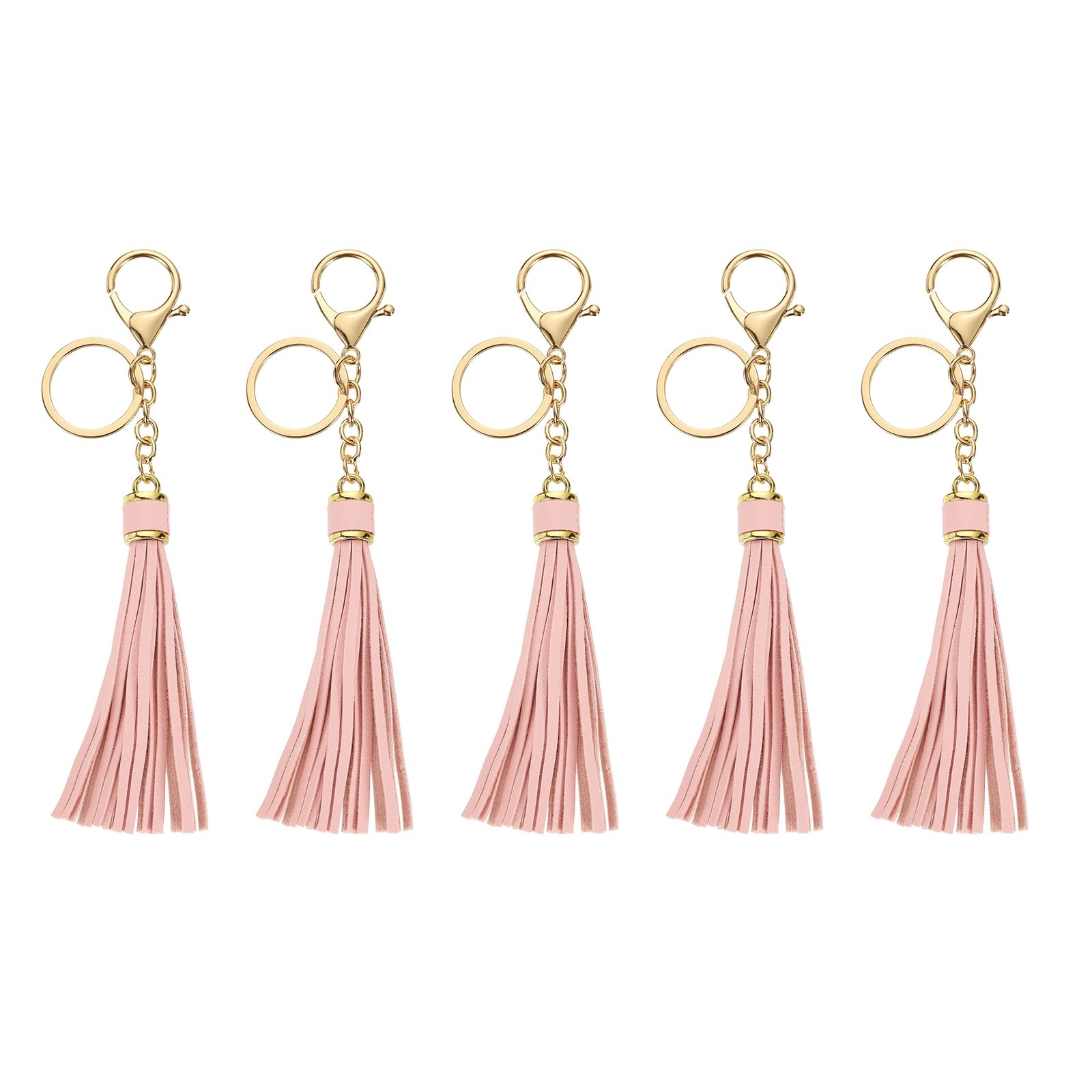 

uxcell 5-Piece Set of Leather Keychain Tassels for Women, Lobster Buckle Key Rings for Handbags, Wallets, and DIY Crafts, Light Pink