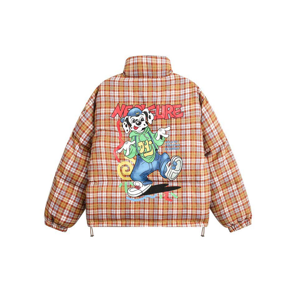Beast Street Campus Style Karomuster Daunenjacke für Jugendliche - Winter Unisex Stehkragen Dicke Baumwolle MY039