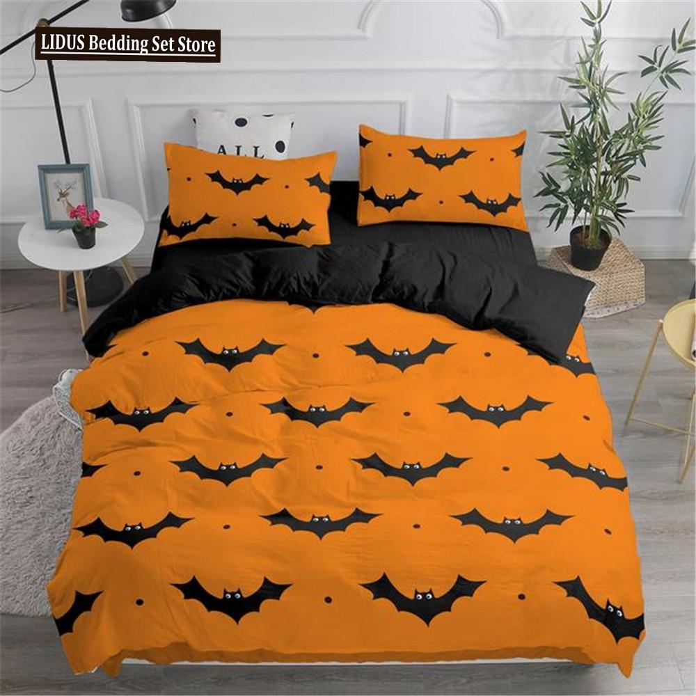 Halloween Duvet Cover Set Flying Vampire Bedding Set Bats Witchcraft Magic Polyester Comforter Cover King Size For Boys Girls